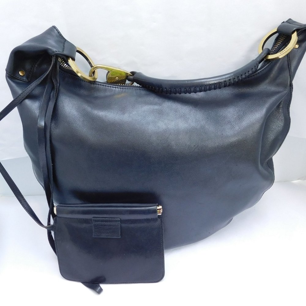 Gucci Black Leather Hobo Bag with Gold Accents - Picture 2 of 16